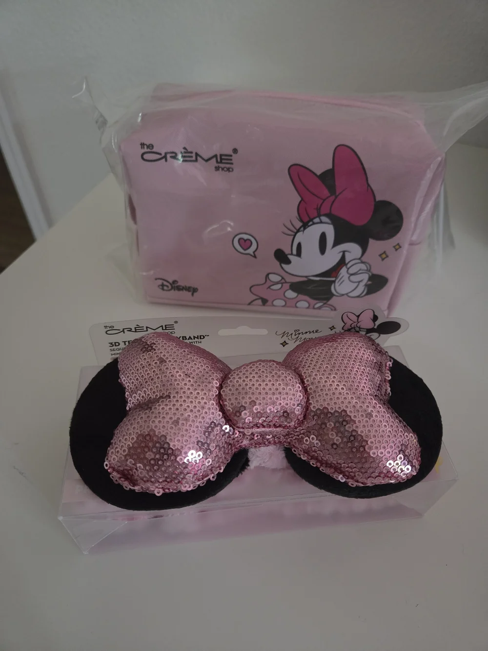 Disney Pink Minnie Mouse Sequin Bow Makeup Pouch & Headband Set